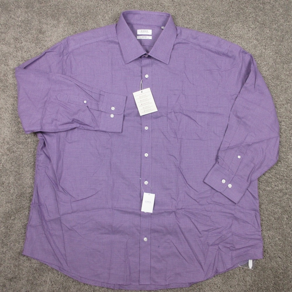 ENRO Shirt Mens 2XL 18.5 32 33 Purple Non Iron E Luxe Performance Button Up NEW